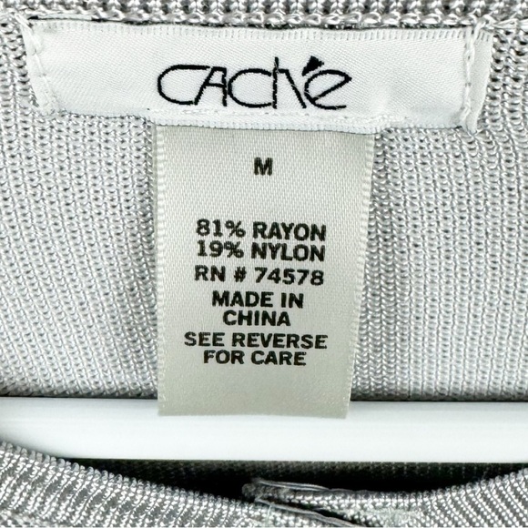 Cache Vintage Y2K Silver Gray Rayon Nylon Ribbed Snap Front Cardigan Sweater - Picture 5 of 6